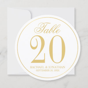 White and Gold Wedding Circle Table Number Card
