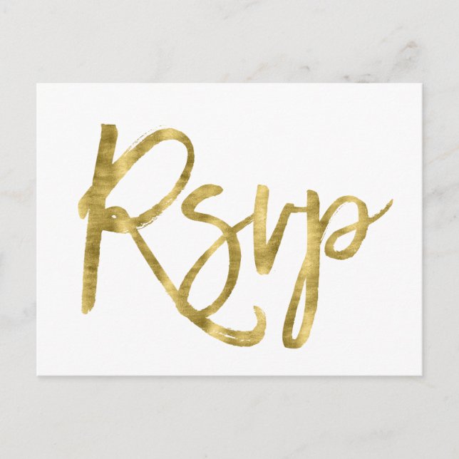 White And Gold Wedding RSVP Postcards (Front)