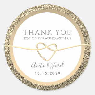 White and Gold Wedding Thank You Classic Round Sticker