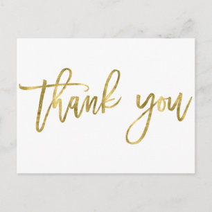 White And Gold Wedding Thank You Postcards