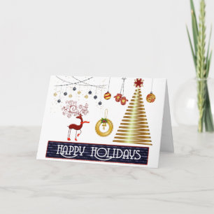 White and Golden Ball With Snow Merry Christmas Holiday Card