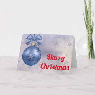 White and Golden Ball With Snow Merry Christmas Holiday Card
