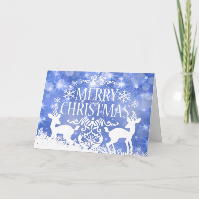 White and Golden Ball With Snow Merry Christmas Holiday Card (Front)