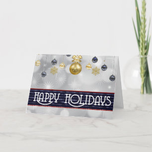 White and Golden Ball With Snow Merry Christmas Holiday Card