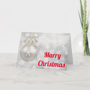 White and Golden Ball With Snow Merry Christmas Holiday Card