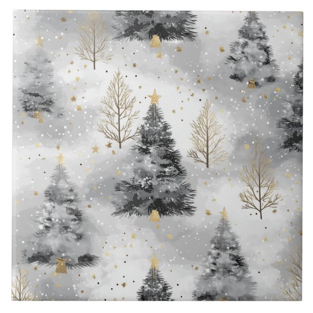 White And Golden Cozy Christmas  Tile (Front)