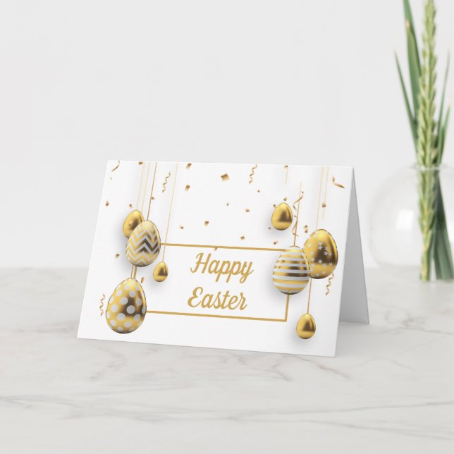 White and Golden Easter Eggs Greeting Card (Front)