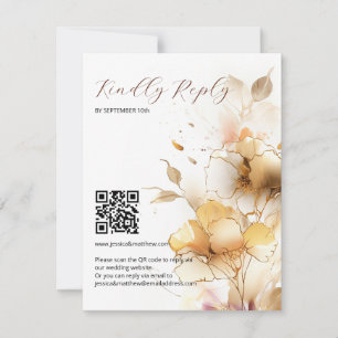 White and Golden Flowers Wedding RSVP Card