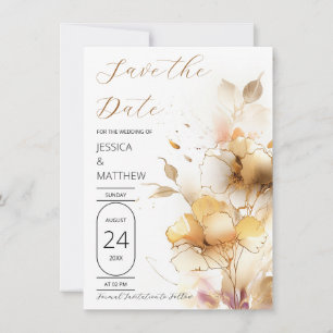 White and Golden Flowers Wedding Save The Date