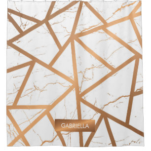 White and Golden Marble Shower Curtain
