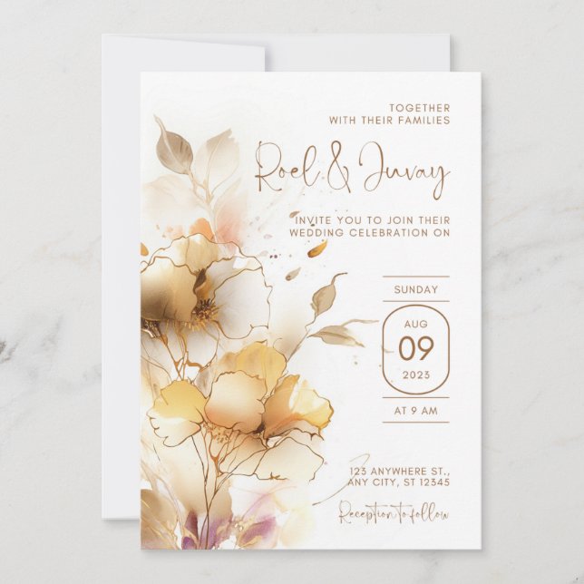 White and Golden Modern Wedding Invitation (Front)