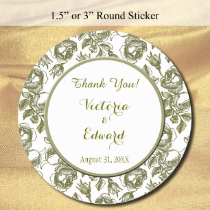 White and Golden Roses Custom Thank You Stickers