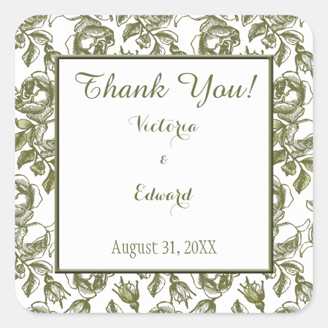 White and Golden Roses Custom Thank You Stickers (Front)