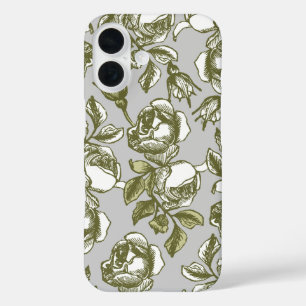 White and Golds Vintage Roses Etching iPhone Case
