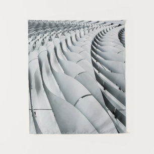 White and gray building structure tapestry