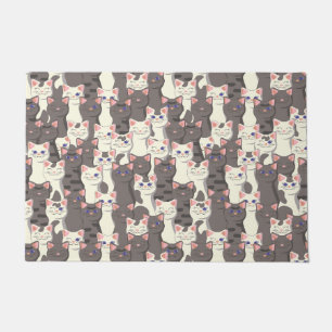 White and gray cats pattern doormat