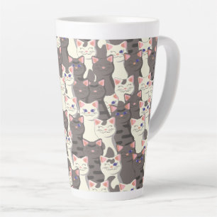 White and gray cats pattern latte mug