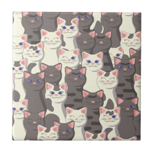 White and gray cats pattern tile
