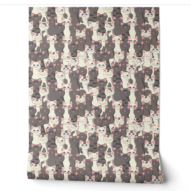 White and gray cats pattern wallpaper (Unrolling)