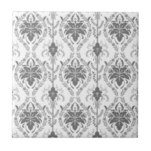 White and gray Damask openwork pattern Tile