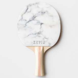 White and gray faux marble custom monogram ping pong paddle