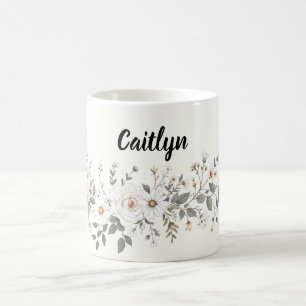 White and Gray Floral Border Coffee Mug