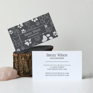 White And Gray Pet Groomer Paw Print Business Card