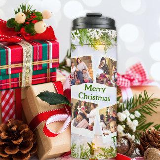 White and Green 8 Photo Template Christmas Thermal Tumbler
