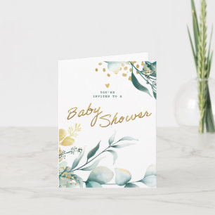 White and Green Baby Shower Invitation