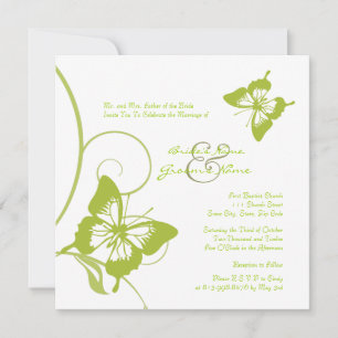 White and Green Butterfly Wedding Invitation