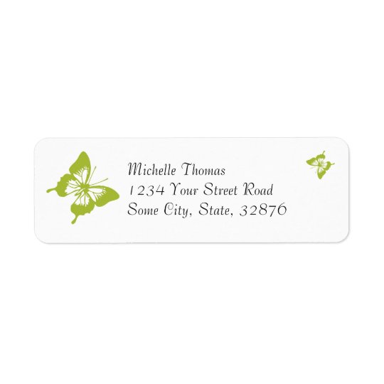 White and Green Butterfly Wedding Return Address Return Address Label
