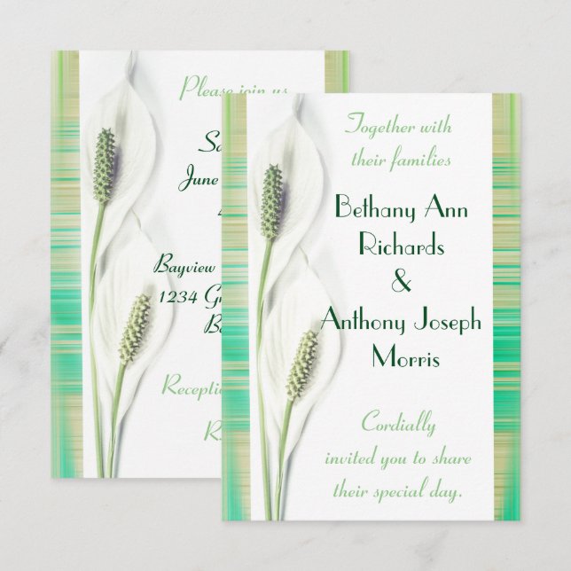 White and Green Calla Lily Wedding Invitation (Front/Back)