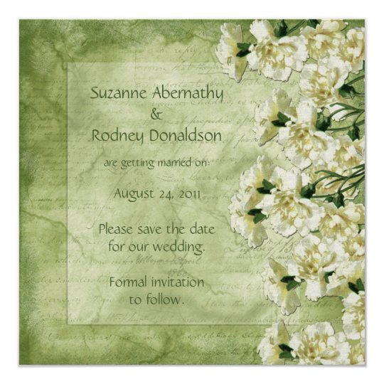 White and Green Carnations Save The Date Card