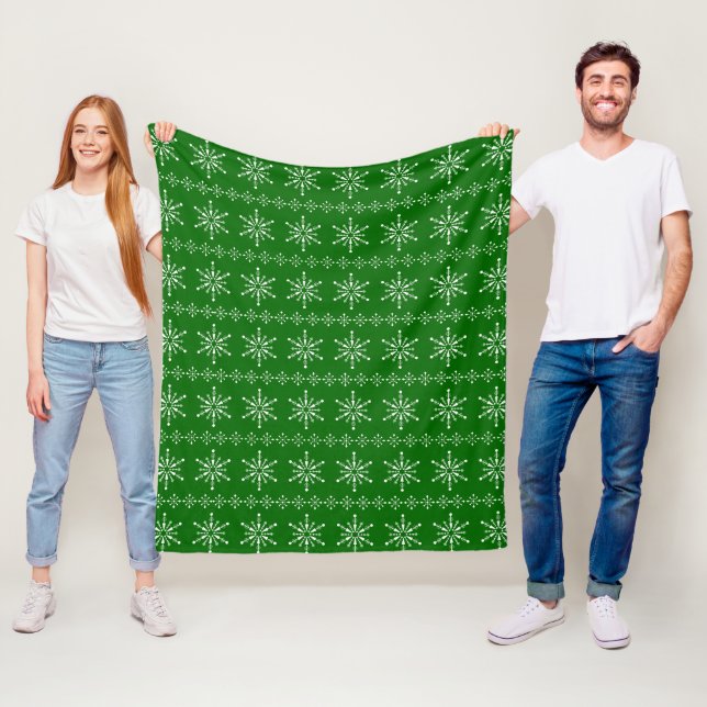 White and green Christmas snowflakes pattern Fleece Blanket (In Situ)
