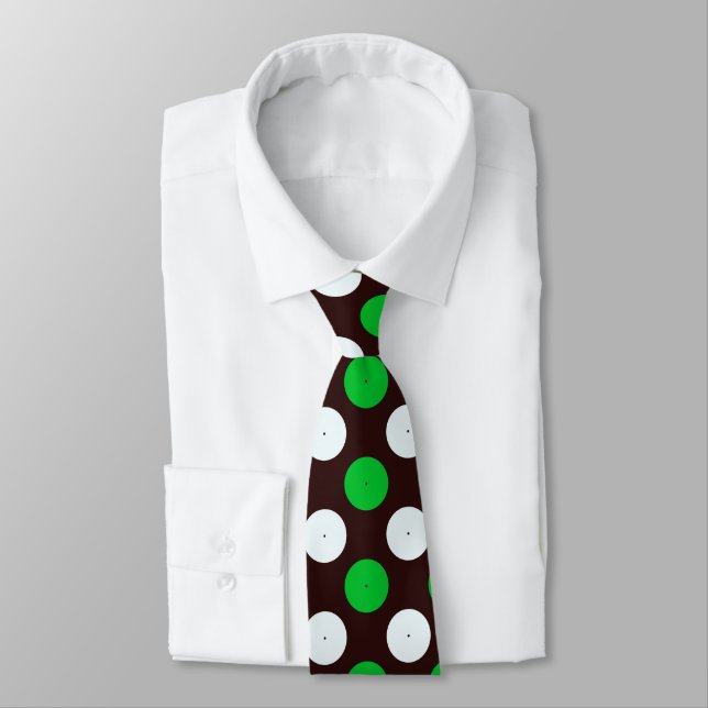 White and Green Circular Seamless Pattern Tie (Tied)