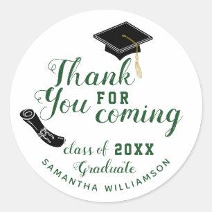 White and Green Class of 2023 Graduate Thank You Classic Round Sticker