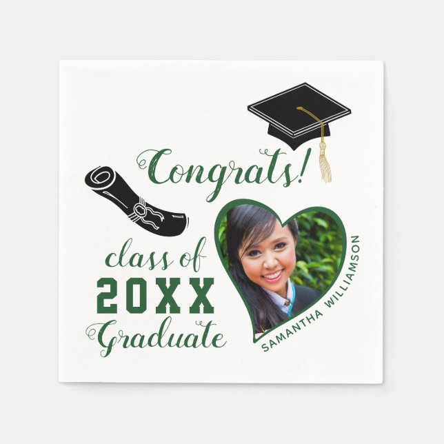 White and Green Class of 2025 Congrats Graduation Napkin (Front)