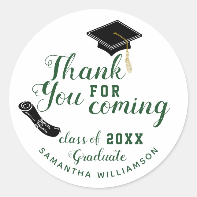 White and Green Class of 2025 Graduate Thank You Classic Round Sticker (Front)