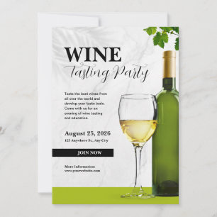White and Green Elegant Wine Tasting Party  Invitation