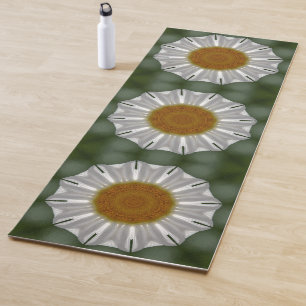 White  and green floral  pattern yoga mat