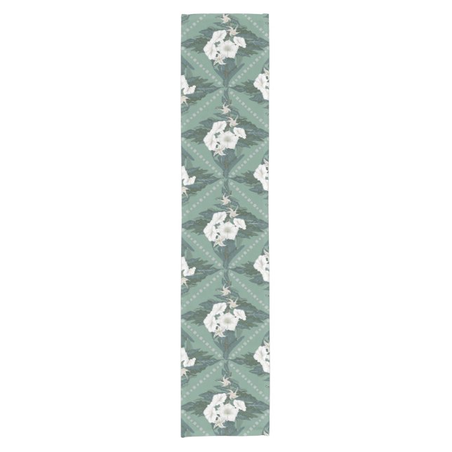 White and Green Floral Table Runner (Front)