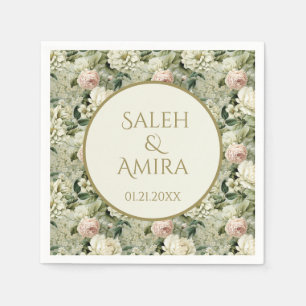 White and Green Floral Wedding Sugar Cookies Napkin