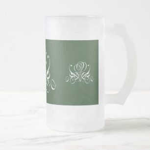 White and Green Flourish Rose Frosted Glass Beer Mug