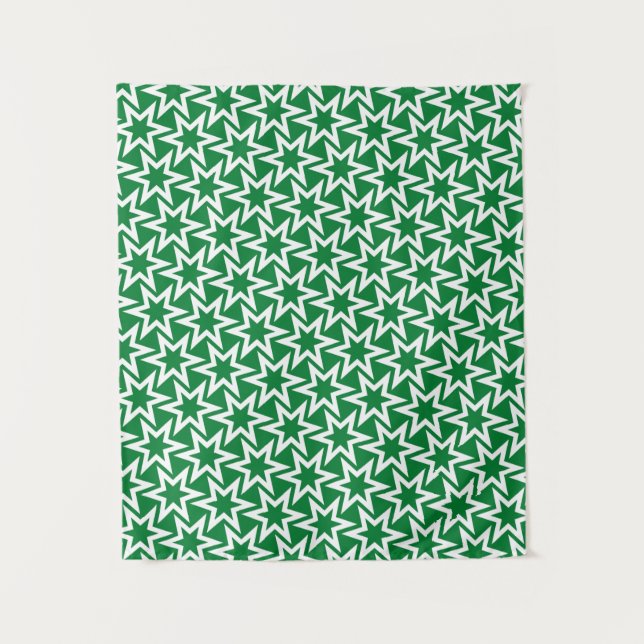 White and Green Geometric Star Pattern Tapestry (Front)