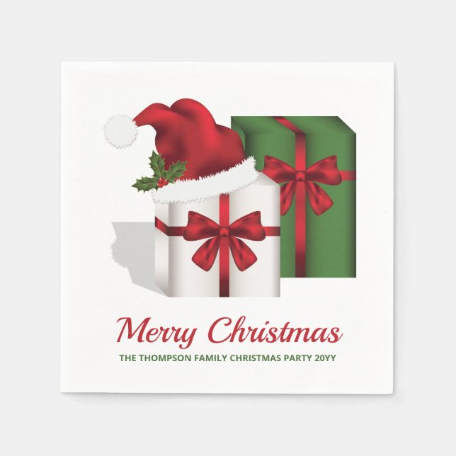 White And Green Gift Boxes With Custom Text Napkin (Front)