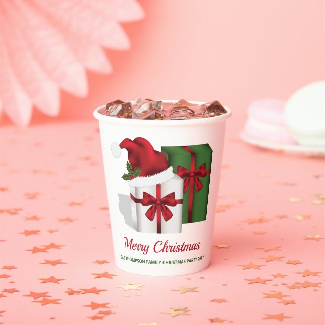 White And Green Gift Boxes With Custom Text Paper Cups (Insitu)