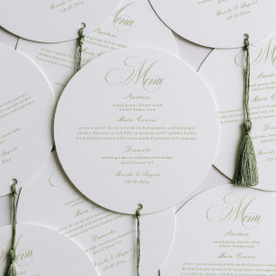 White and Green Green Wedding Menu Round Card