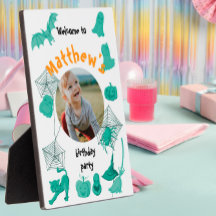 White and green Halloween birthday party welcome