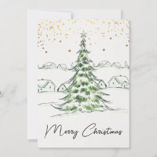 White and Green Hand drawn Cute Merry Christmas Holiday Card
