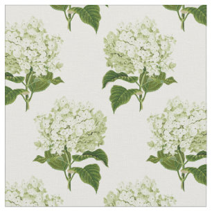White and Green Hydrangea Flower Pattern Fabric